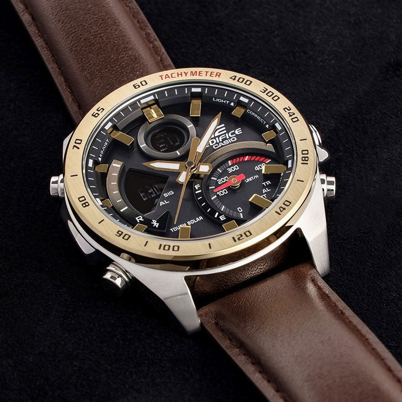 CASIOWaterproof EDIFICE Solar Powered Mens Black Analog/Digital Combo