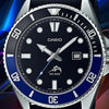 CASIOMen's Waterproof Quartz Luminous Pointer Calendar Blue 44mm Resin Strap Watch Mens Black Analog