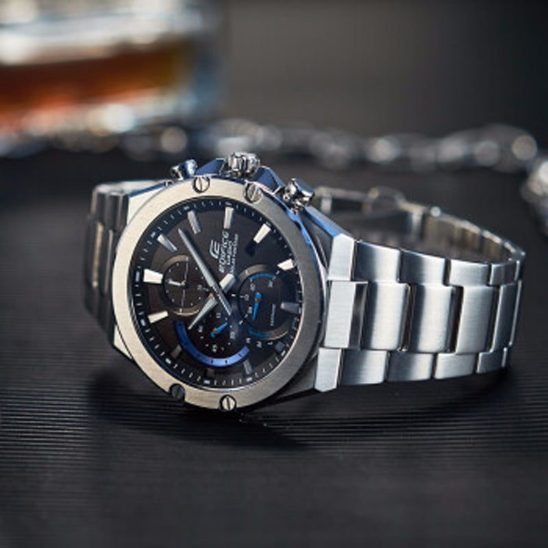 CASIOWaterproof EDIFICE Sapphire Crystal Solar Powered Mens Silver Analog