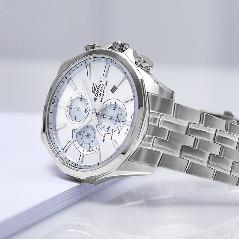 CASIOEDIFICE Series Vintage Classic Sports Stainless Steel Men's Quartz Waterproof Mens White Analog