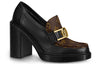 (WMNS) LOUIS VUITTON Academy Heeled Loafers 'Black with Brown Monogram' 1A86LV