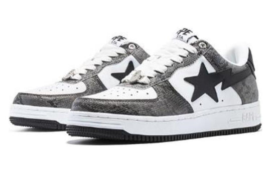 (WMNS) A BATHING APE Sta Leather Low 'Black White' 1I80-291-009-BLCKWHITE