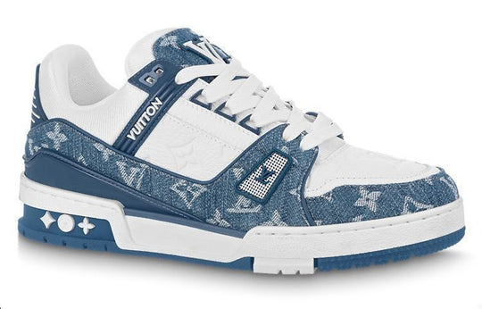 (WMNS) LOUIS VUITTON LV Trainer Sneakers 'White with Blue Mesh Monogram' 1AC2AM