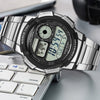 CASIOWaterproof Sports Stainless Steel Strap Mens Black Digital