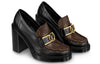 (WMNS) LOUIS VUITTON Academy Heeled Loafers 'Black with Brown Monogram' 1A86LV