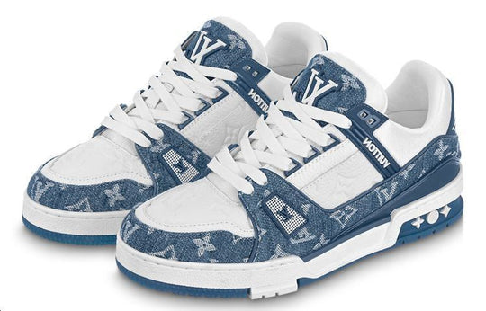 (WMNS) LOUIS VUITTON LV Trainer Sneakers 'White with Blue Mesh Monogram' 1AC2AM