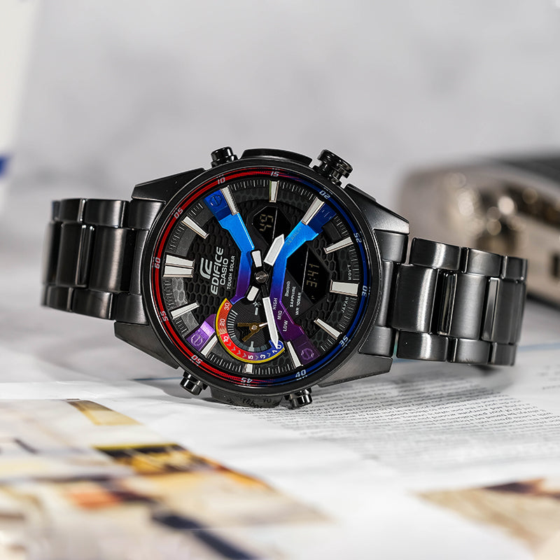 CASIOMen's Edifice Gradient Series Fashion Business Stylish Solar Powered Metallic Strap Watch Mens Analog
