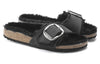 Birkenstock(WMNS) Madrid Big Buckle Shearling Oiled Leather Narrow Fit Sandals 'Black'