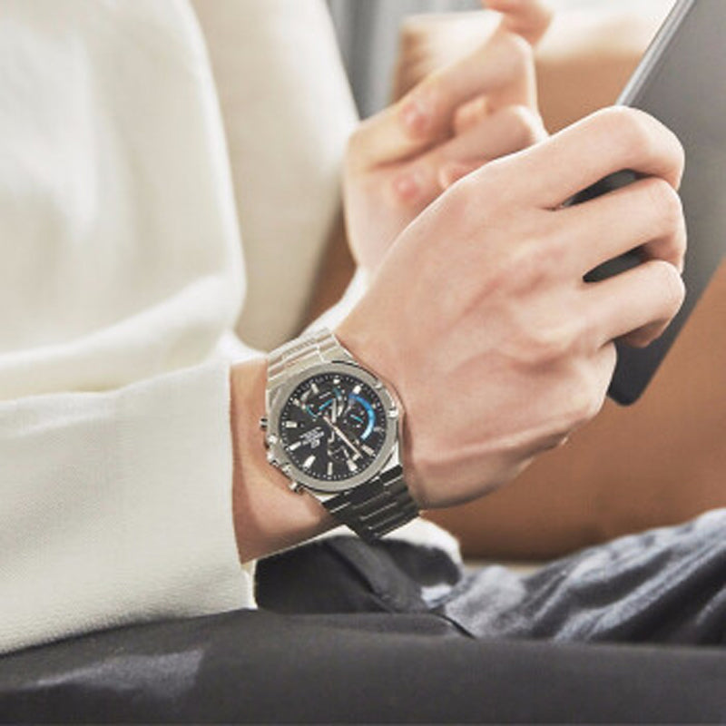 CASIOWaterproof EDIFICE Sapphire Crystal Solar Powered Mens Silver Analog