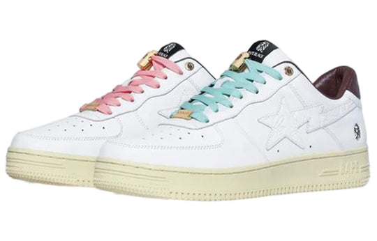 (WMNS) A BATHING APE Bape Sta Leather Low 'White Green Brown' 1I70-291-017-WHITE
