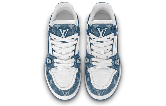 (WMNS) LOUIS VUITTON LV Trainer Sneakers 'White with Blue Mesh Monogram' 1AC2AM
