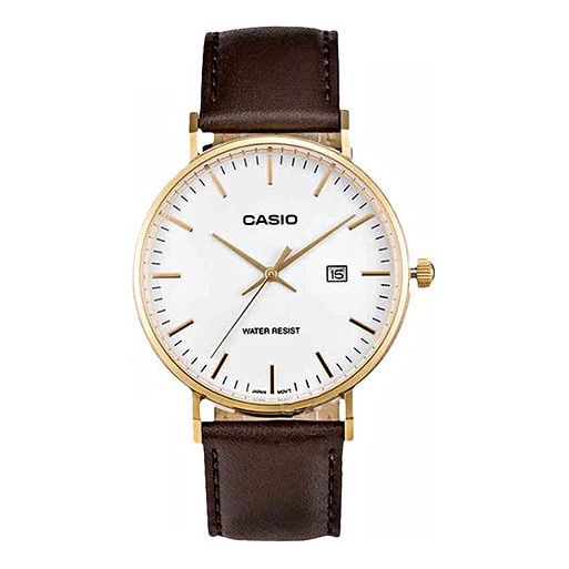 CASIOWaterproof Quartz White DialBrown Strap Mens WhiteBrown Analog