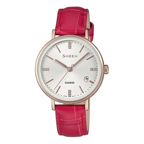 CASIOQuartz Waterproof SHEEN Sapphire Crystal Red Analog