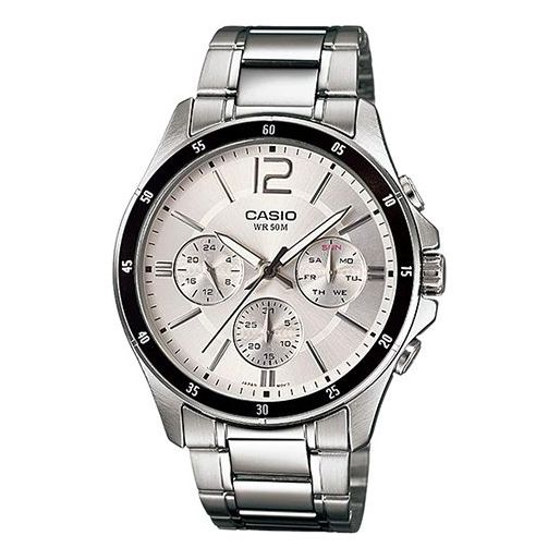 CASIOWaterproof Stainless Steel Strap Mens White Analog