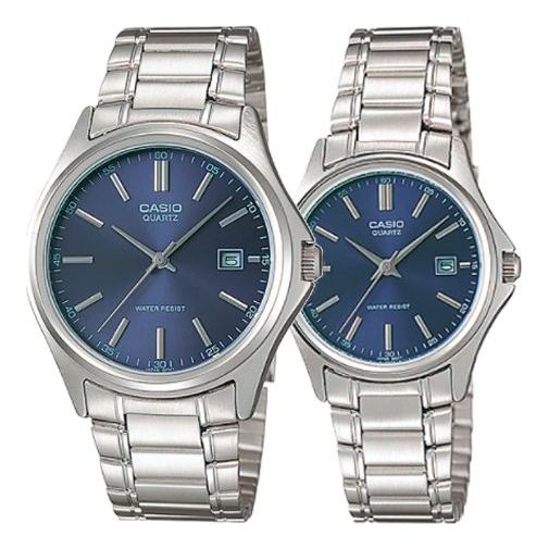 CASIOENTICER& VINTAGESerieses Silver/Blue Couple Quartz Waterproof Blue Dial Blue Analog