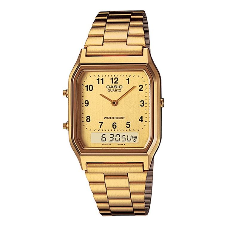 CASIOQuartz Waterproof Gold Retro Mens Gold Analog/Digital Combo