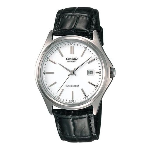 CASIOLeather Band Waterproof Men White/Brown White DialBlack Strap Mens WhiteBlack Analog
