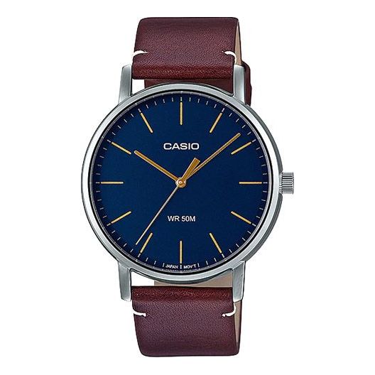 CASIOMen's  Business Retro Classic Large waterproof quartz Watch Strap Brown Mens Blue Analog