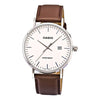 CASIOWaterproof Quartz White DialBrown Strap Mens WhiteBrown Analog