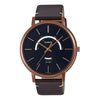 CASIOMen's Dress Series Waterproof Quartz Black Dial 43mm Leather Strap Watch Mens Brown Analog