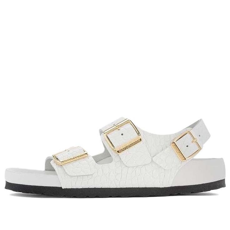 Birkenstock(WMNS) Milano Embossed Leather Narrow Fit Sandals 'Emboss white'