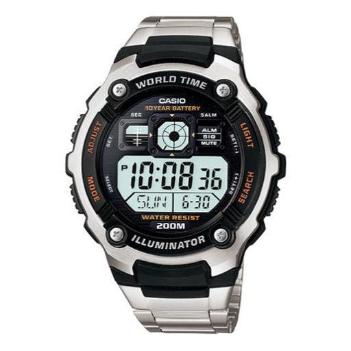 CASIOWaterproof Stainless Steel Strap Mens SilverBlack Digital