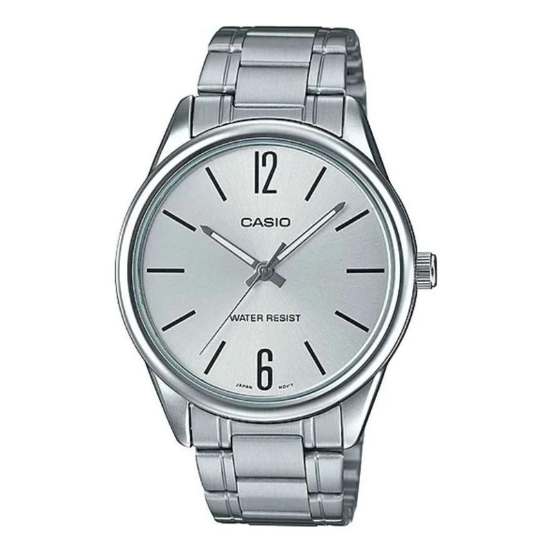 CASIOMen's Minimalistic Large Steel Strip Waterproof Quartz Watch Silver Stainless Steel Strap Mens