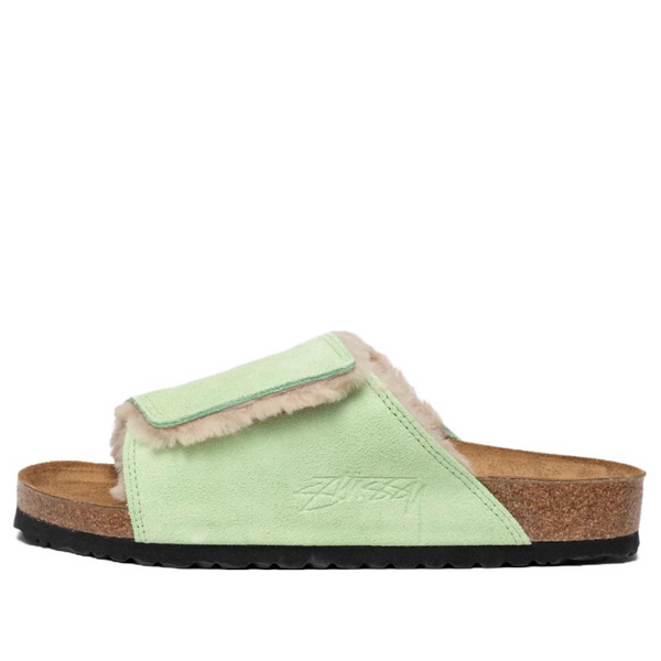 Birkenstockx Stussy Solana Shearling Slide 'Washed Green'
