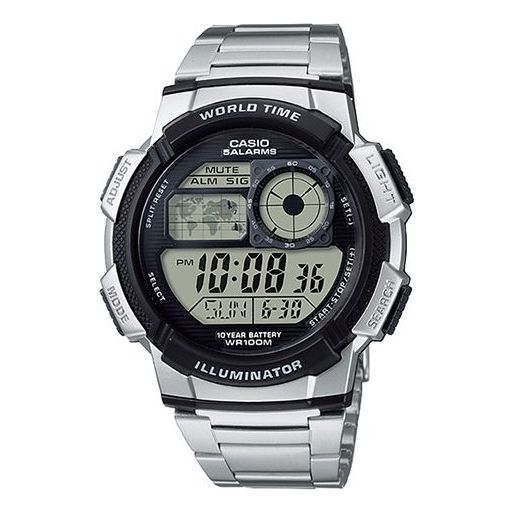 CASIOWaterproof Sports Stainless Steel Strap Mens Black Digital