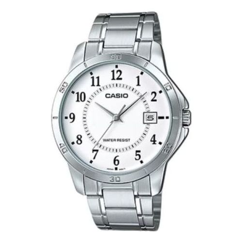 CASIOMen's  Minimalistic Large Steel Strip Waterproof Quartz Watch Silver Stainless Steel Strap Mens
