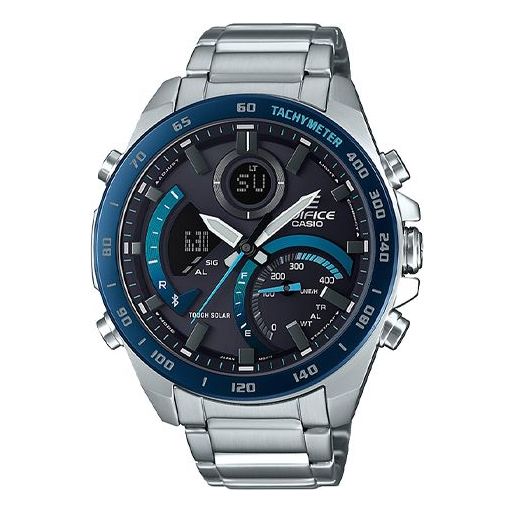CASIOWaterproof EDIFICE Sapphire Crystal Mens Silver Analog/Digital Combo