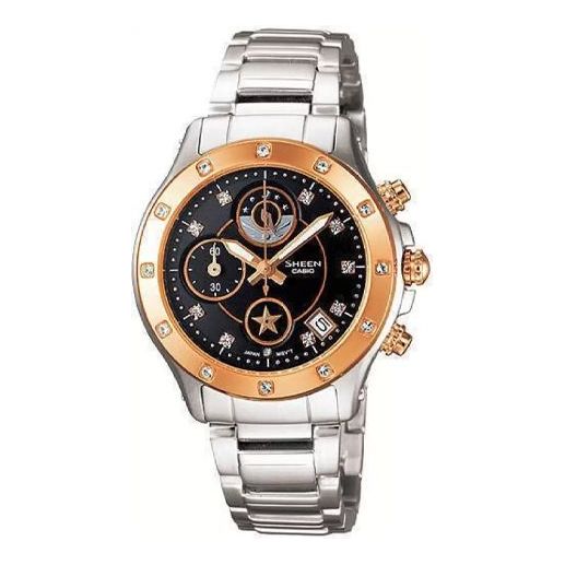 CASIOSHEEN Quartz Waterproof Stainless Steel Strap Black Analog