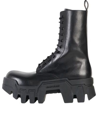 (WMNS) Balenciaga Bulldozer Lace Up Boot 'Black Vegetal Calfskin' 671554WBCQ01000