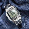 CASIOMen' s Data Bank Dial Stainless Steel Band Quartz Waterproof Mens Silver Digital