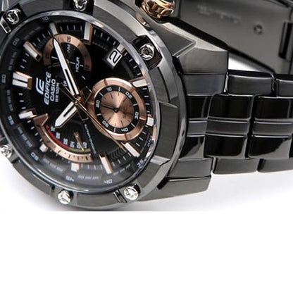 CASIOMen's  EDIFICE Series Retro Stainless Steel Strap Gold Business Mens Black Analog