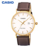 CASIOWaterproof Quartz White DialBrown Strap Mens WhiteBrown Analog