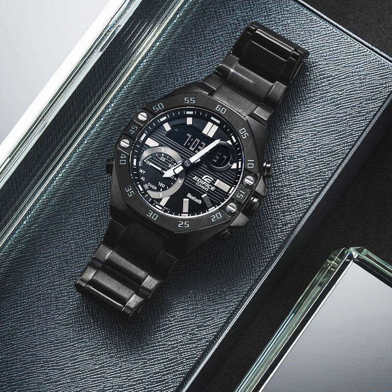 CASIOWaterproof Sports EDIFICE Sapphire Crystal Solar Powered Mens Black Analog/Digital Combo