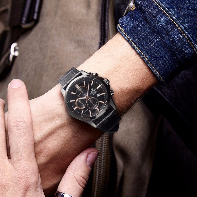 CASIOWaterproof EDIFICE Sapphire Crystal Quartz Mens Black Analog