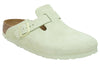 BirkenstockBoston Soft Footbed Suede Leather Narrow Fit Sandals 'Faded Lime'