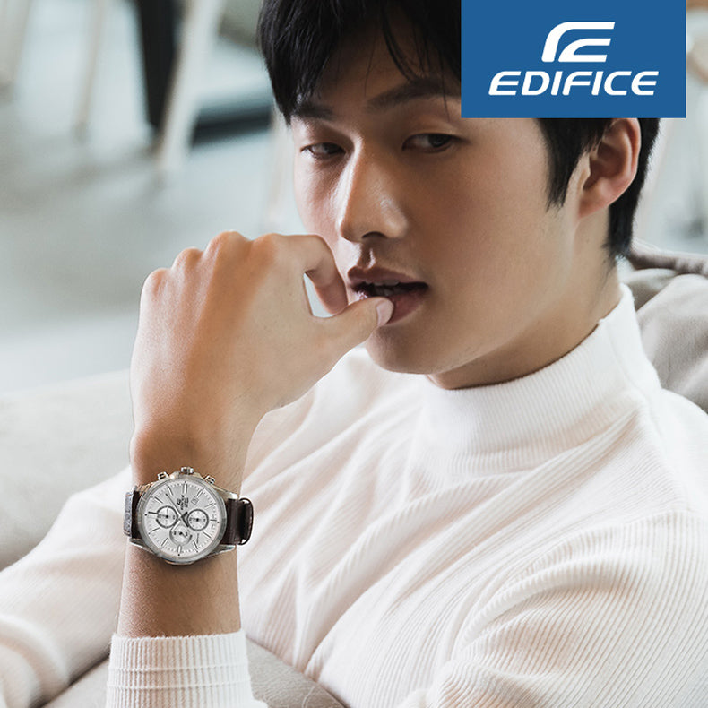 CASIOEdifice Series Men'ses Silver/Brown Sapphire Crystal Mens White Analog