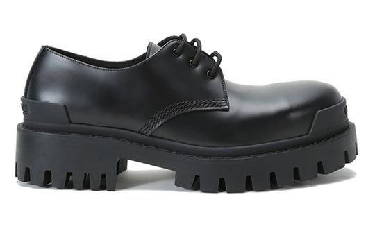 Balenciaga Cowhide Lacing Thick Sole Casual Leather Shoes Black 600600-WA960-1000