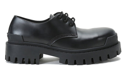 Balenciaga Cowhide Lacing Thick Sole Casual Leather Shoes Black 600600-WA960-1000