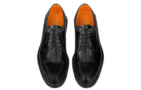 LOUIS VUITTON Voltaire Derby Shoes 'Black with Monogram Colar' 1A8Y3A