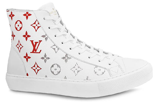 LOUIS VUITTON Tattoo Monogram Ankle Sneakers 'White Red Grey' 1A5Z0C
