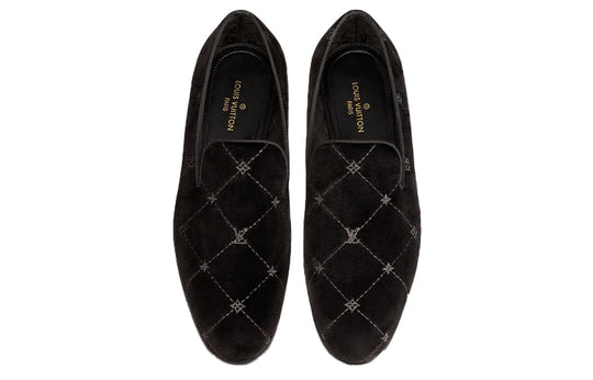 LOUIS VUITTON Auteuil Velvet Loafers 'Black with Silver Logo Lines' 1A5FXK