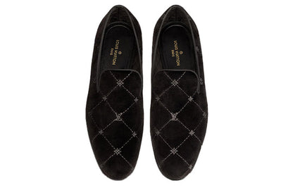 LOUIS VUITTON Auteuil Velvet Loafers 'Black with Silver Logo Lines' 1A5FXK