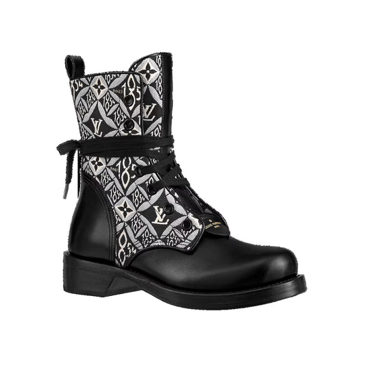 (WMNS) LOUIS VUITTON Since 1854 Metropolis Flat Ranger Boots 'Black with Grey Denim Monogram' 1AB2WR