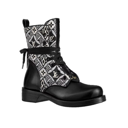 (WMNS) LOUIS VUITTON Since 1854 Metropolis Flat Ranger Boots 'Black with Grey Denim Monogram' 1AB2WR