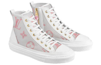 (WMNS) LOUIS VUITTON Stellar Zip Up Ankle Sneakers 'White Grey with Pink Monogram' 1A87DM
