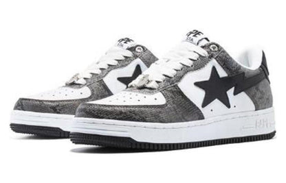 (WMNS) A BATHING APE Sta Leather Low 'Black White' 1I80-291-009-BLCKWHITE